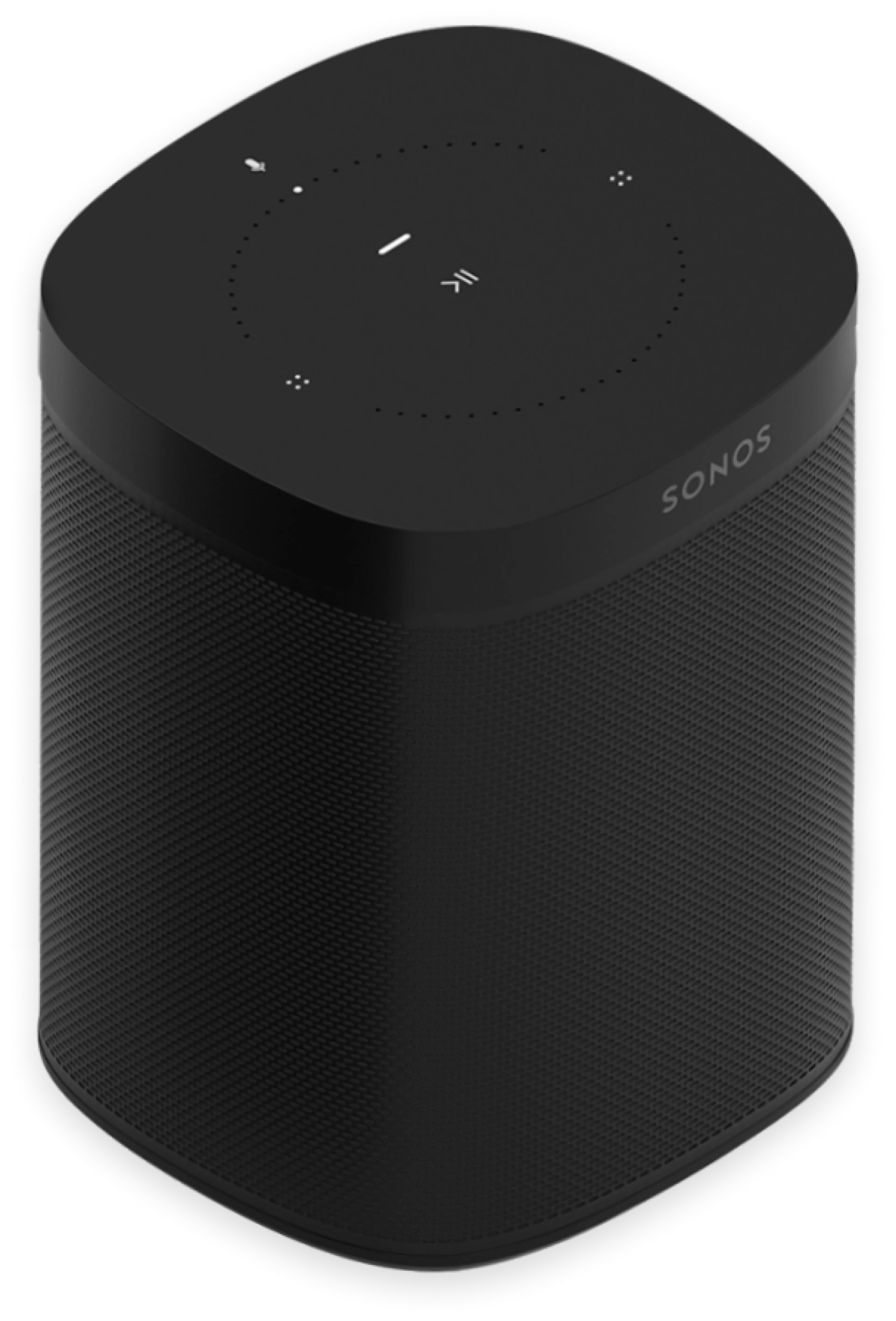 Black Sonos One Wireless Speaker from the side at a 45 degree angle